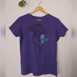 Y2K 90's Fairycore Jedidiah Bird Girl Purple Graphic T-Shirt XLarge